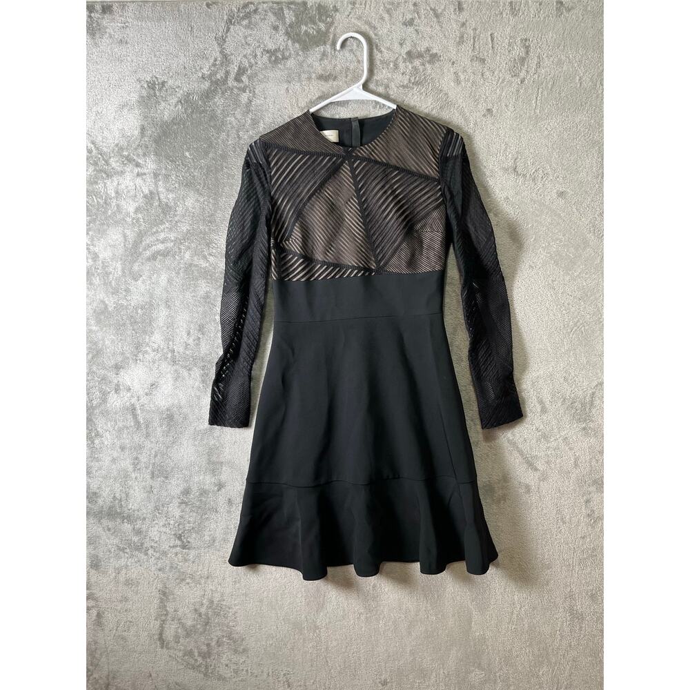 Aquilano Rimondi Sheer Mesh Panel Black Dress Long Sleeve Fit Flare Italy 40 (4)